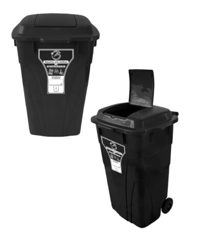 Contenedor plástico doble tapa de 120 litros con ruedas Luxury NEGRO